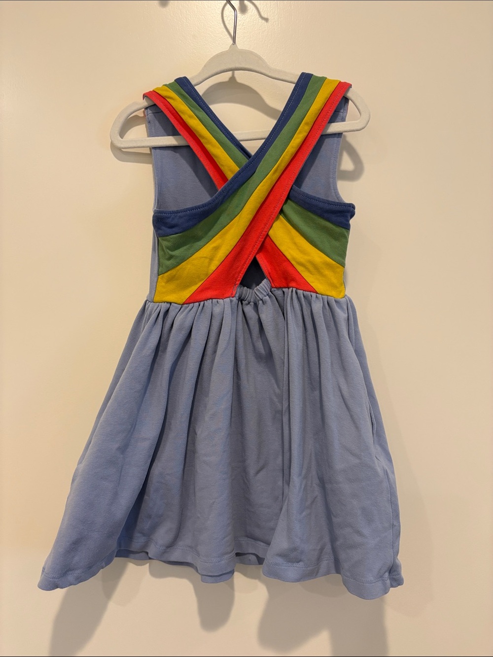 Hanna Andersson Light Blue Dress with Rainbow Crossback Straps